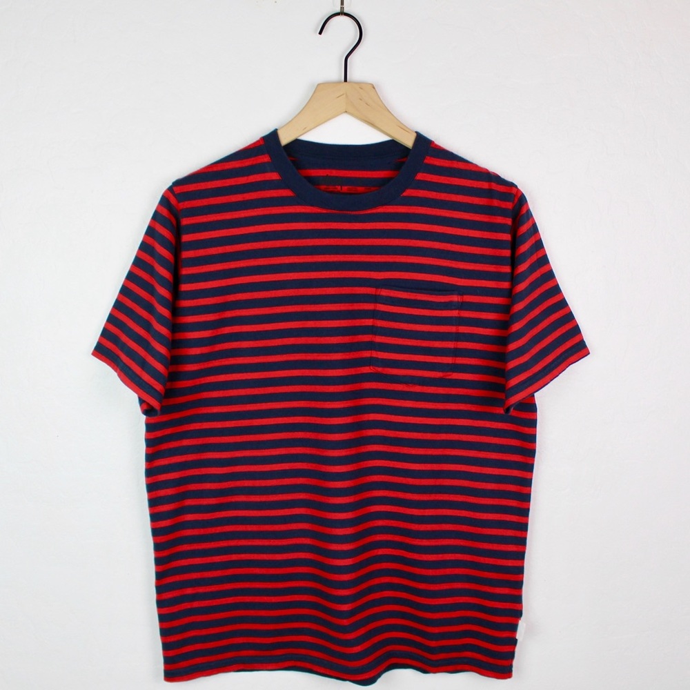 Stussy Deluxe Red & Navy Striped Pocket Tee